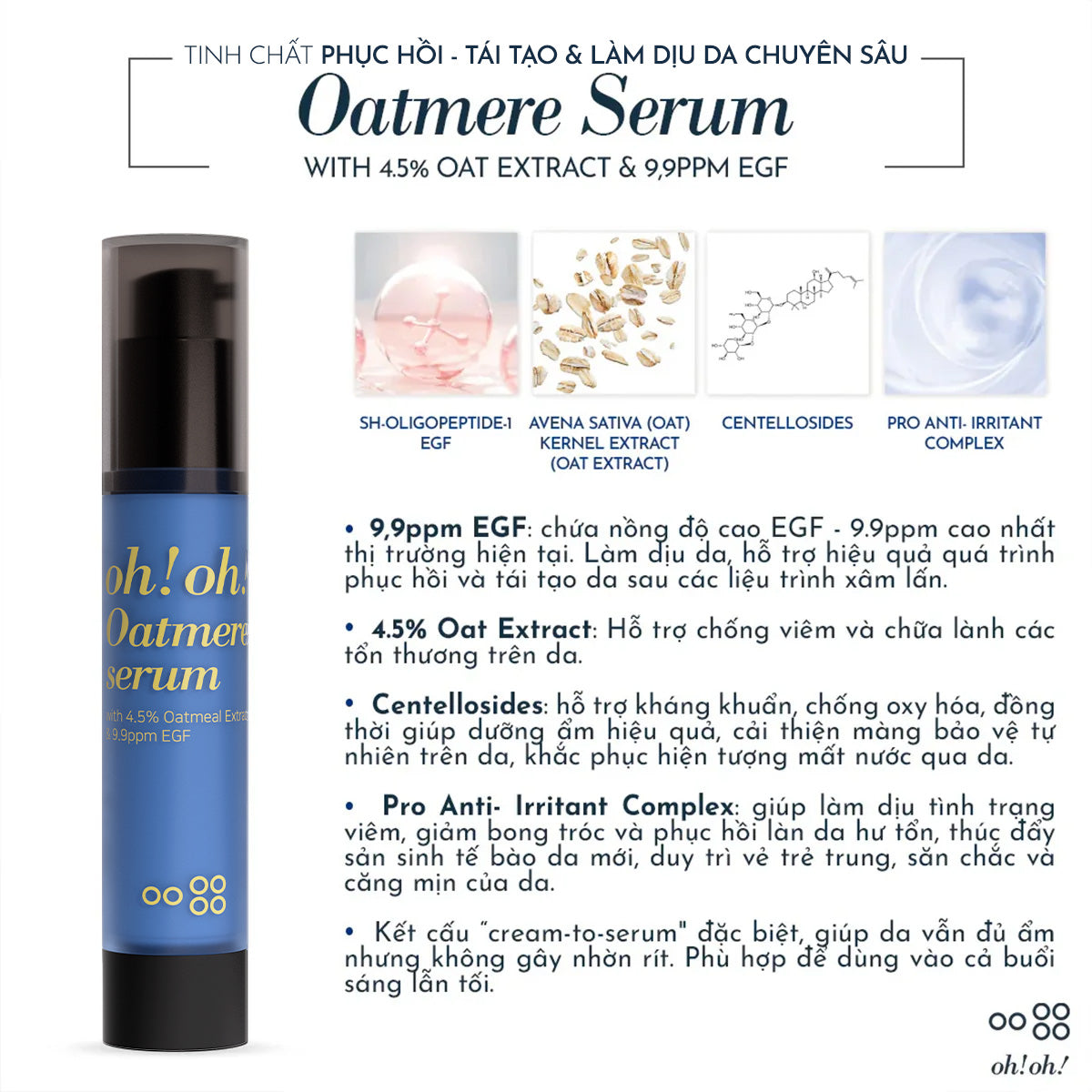 Tinh Chất Phục Hồi - Tái Tạo & Làm Dịu Da Chuyên Sâu oh!oh! Oatmere Serum (with 4.5% Oat Extract & 9,9ppm EGF) (25ml)