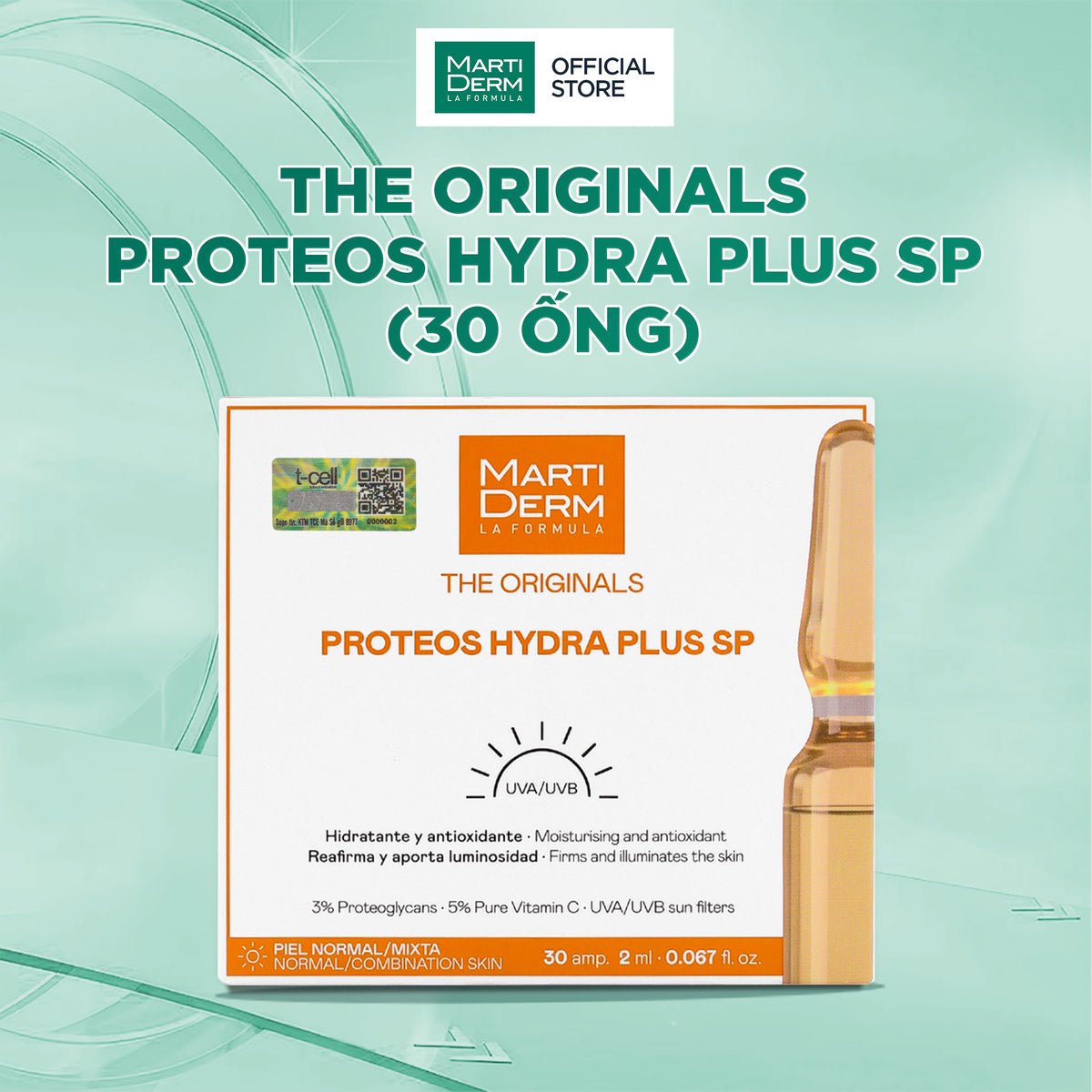 Ampoule Dưỡng Ẩm, Làm Sáng Da & Chống Nắng Ban Ngày - MartiDerm The Originals Proteos Hydra Plus SP (30x2ml)