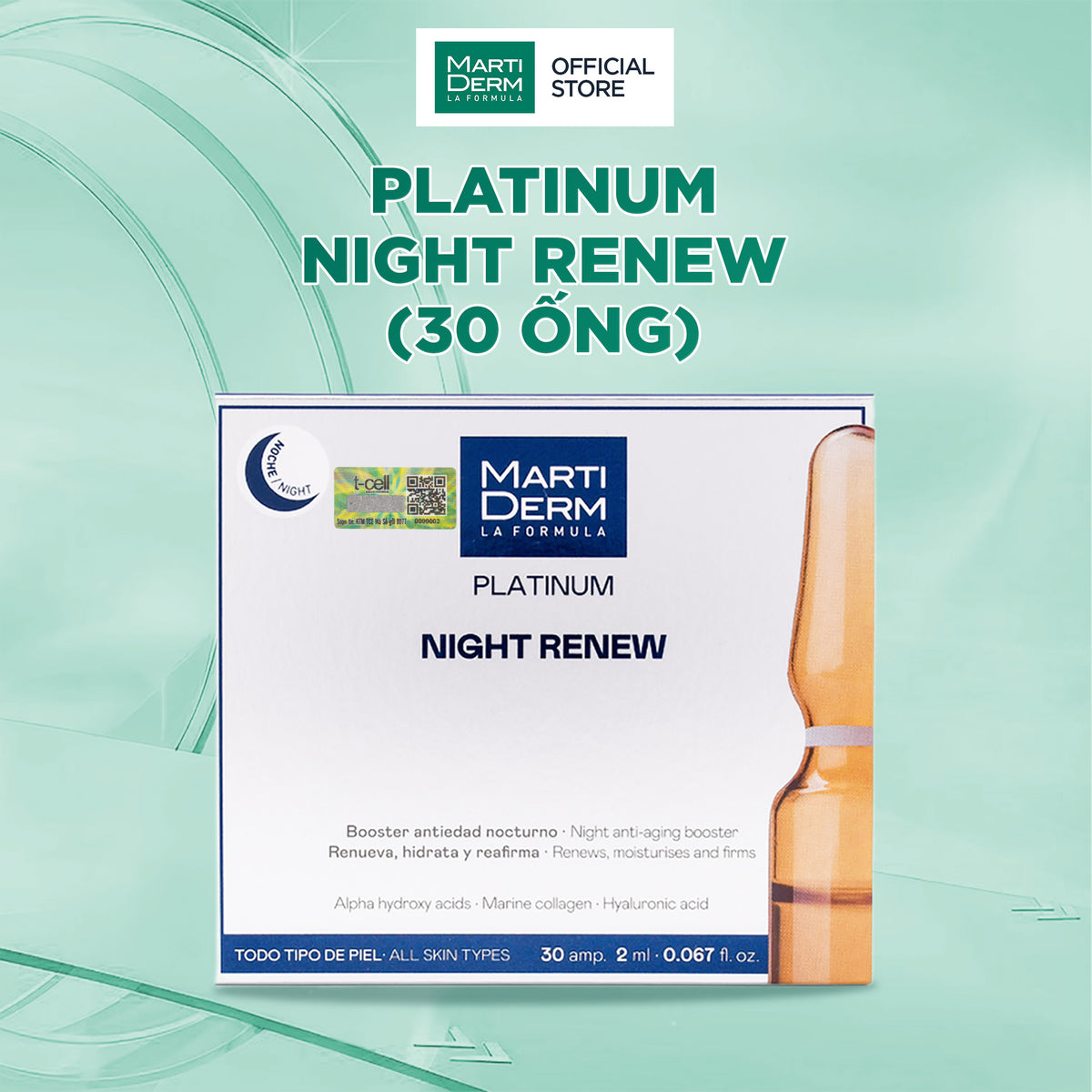 Ampoule 10% AHA Hỗ Trợ Tái Tạo Bề Mặt Da Ban Đêm - MartiDerm Platinum Night Renew Ampoule