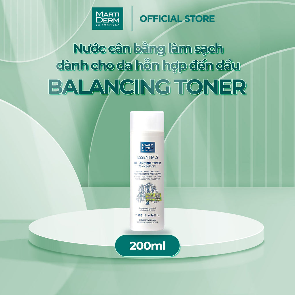 Nước Cân Bằng Làm Sạch Chứa BHA & Prebiotics - MartiDerm Essentials Balancing Toner (200ml)