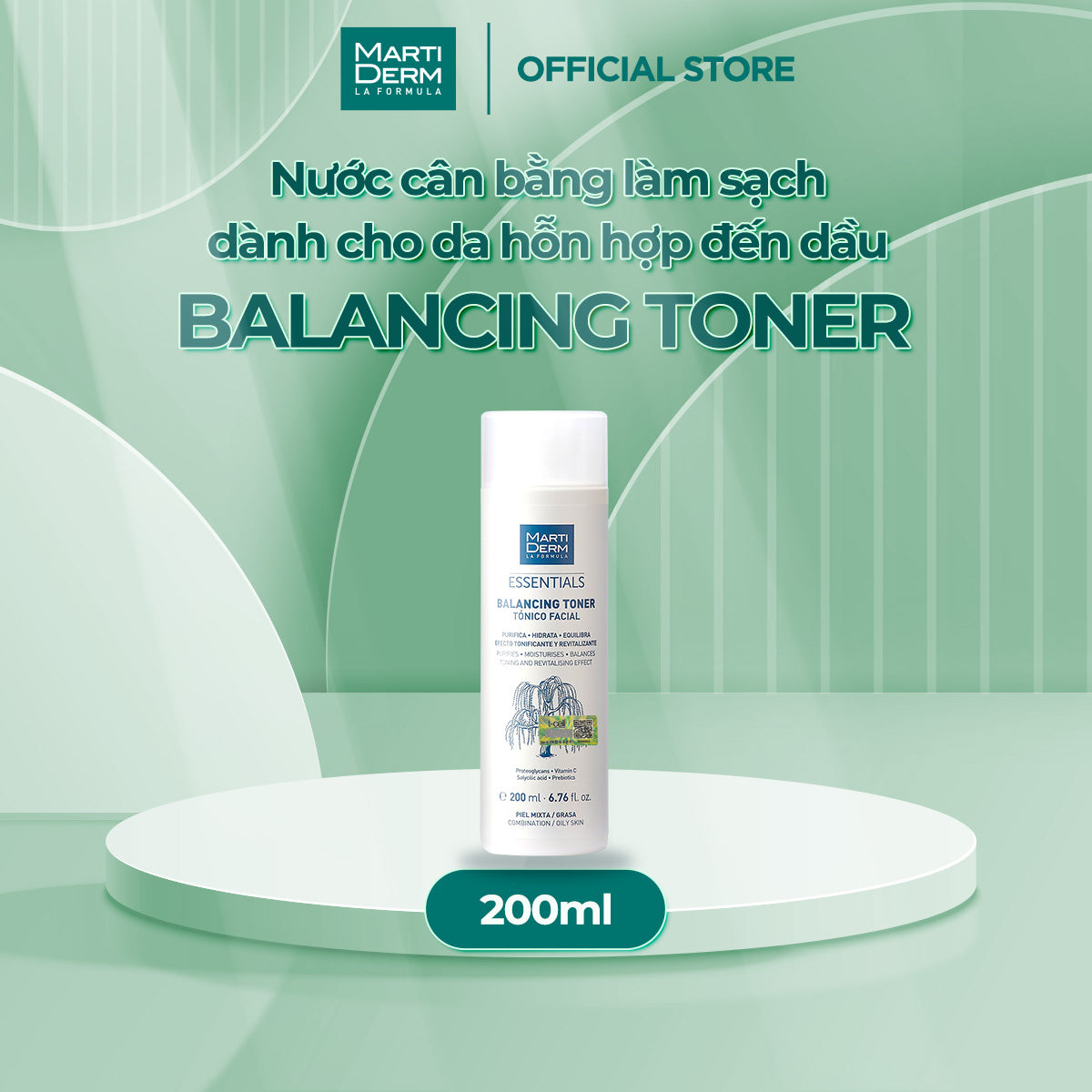 Nước Cân Bằng Làm Sạch Chứa BHA & Prebiotics - MartiDerm Essentials Balancing Toner (200ml)