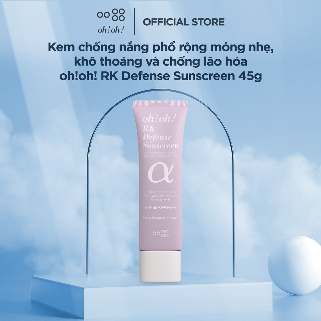 Kem Chống Nắng Phổ Rộng Mỏng Nhẹ, Khô Thoáng Và Chống Lão Hóa oh!oh! RK Defense Sunscreen (with 3,000ppm MSR™ Blend) (45g)