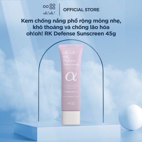 Kem Chống Nắng Phổ Rộng Mỏng Nhẹ, Khô Thoáng Và Chống Lão Hóa oh!oh! RK Defense Sunscreen (with 3,000ppm MSR™ Blend) (45g)