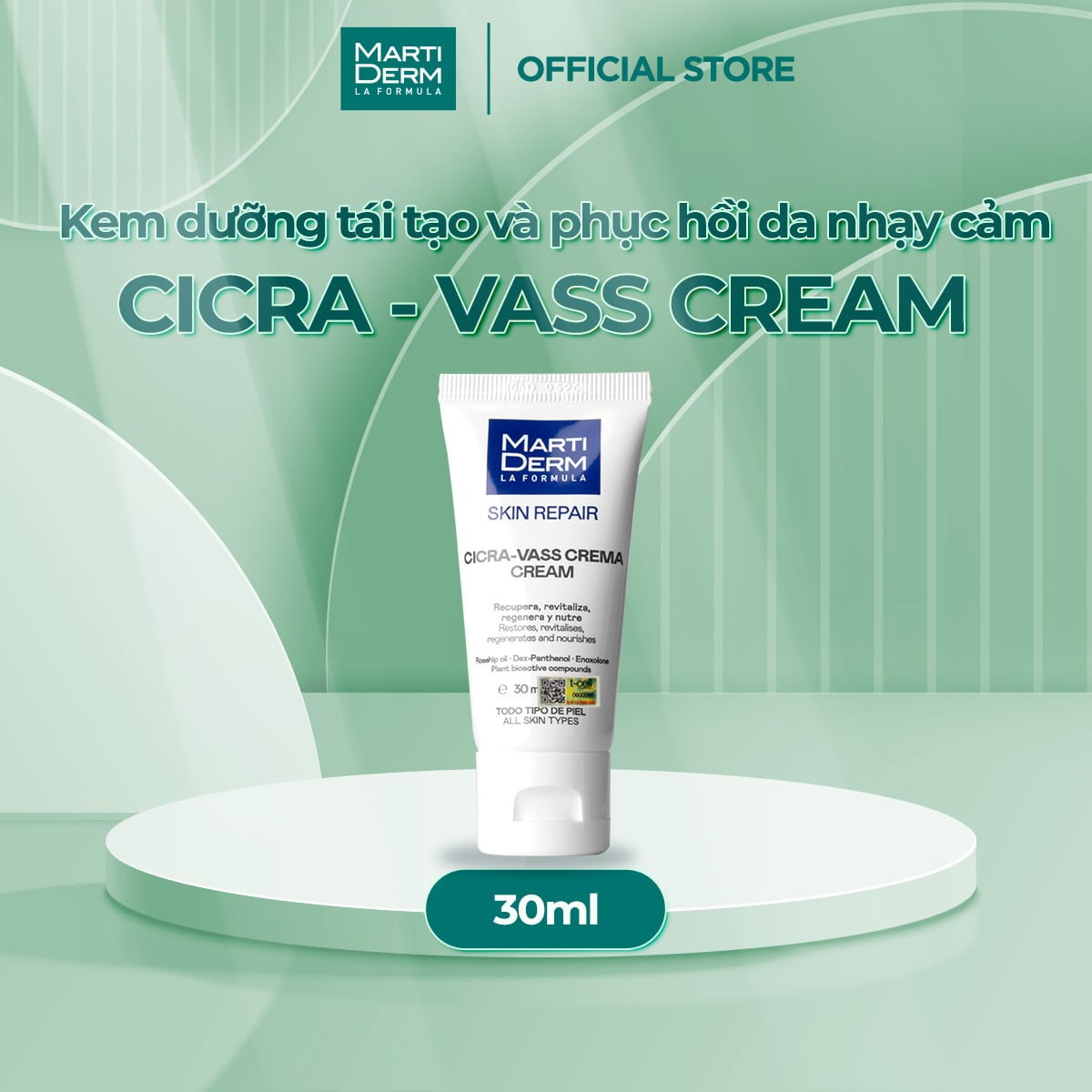 Kem Dưỡng Tái Tạo & Phục Hồi Da Nhạy Cảm - MartiDerm Skin Repair Cicra Vass Cream (30ml)