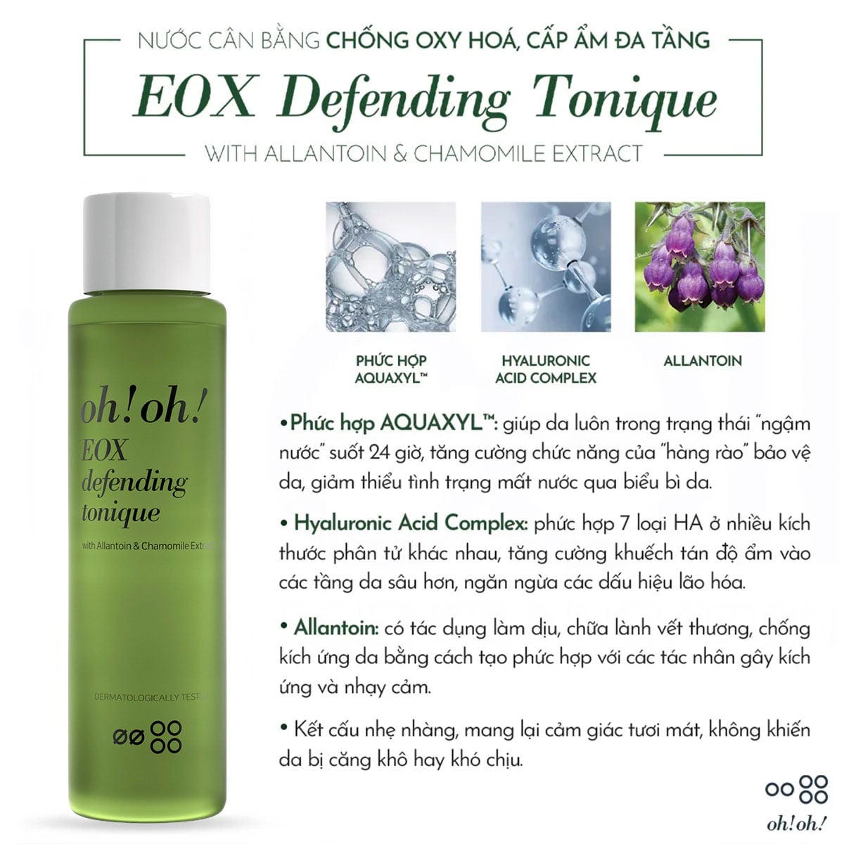 Nước Cân Bằng, Làm Sạch Và Chống Oxy Hóa oh!oh! EOX Defending Tonique (with Allantoin & Chamomile Extract) (150ml)