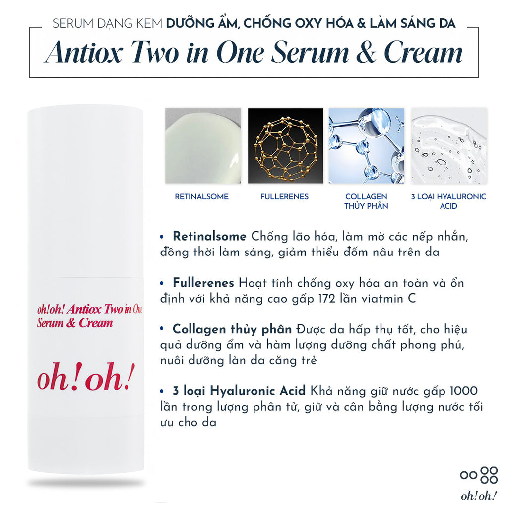 Serum Dạng Kem Dưỡng Ẩm, Chống Oxy Hóa & Làm Sáng Da oh!oh! Antiox Two in One Serum & Cream (25g)