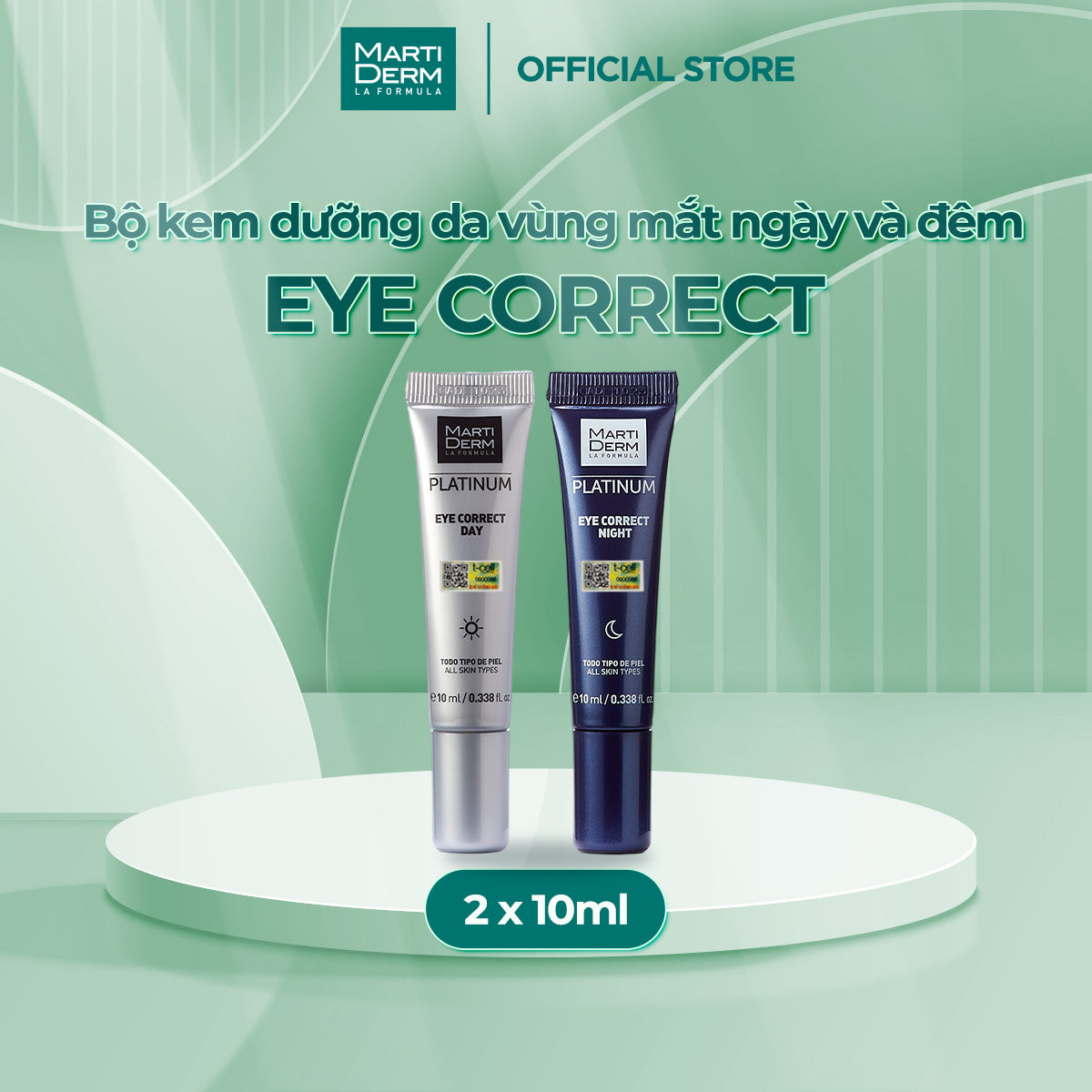 Kem Dưỡng Mắt Ngày & Đêm Giảm Bọng Mắt, Quầng Thâm - MartiDerm Platinum Eye Correct (2 x 10ml)