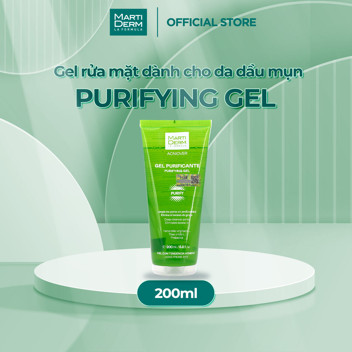Gel Rửa Mặt Cho Da Dầu Mụn - MartiDerm Acniover Purifying Gel (200ml)
