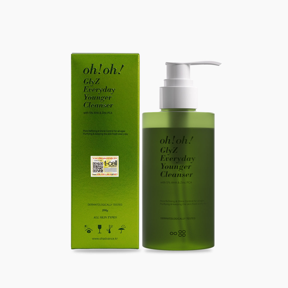 Sữa Rửa Mặt Làm Sạch Dịu Nhẹ, Hỗ Trợ Sáng Mịn Và Trẻ Hóa Làn Da oh!oh! Glyz Everyday Younger Cleanser (with 5% AHA & 1% Zinc PCA) (200g)
