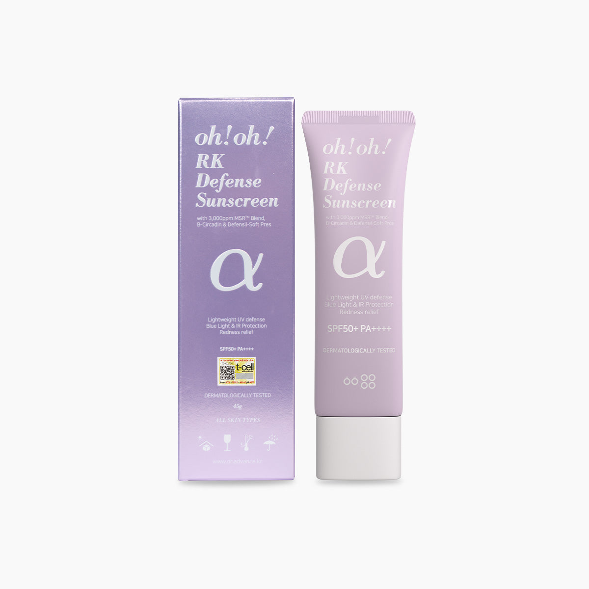 Kem Chống Nắng Phổ Rộng Mỏng Nhẹ, Khô Thoáng Và Chống Lão Hóa oh!oh! RK Defense Sunscreen (with 3,000ppm MSR™ Blend) (45g)
