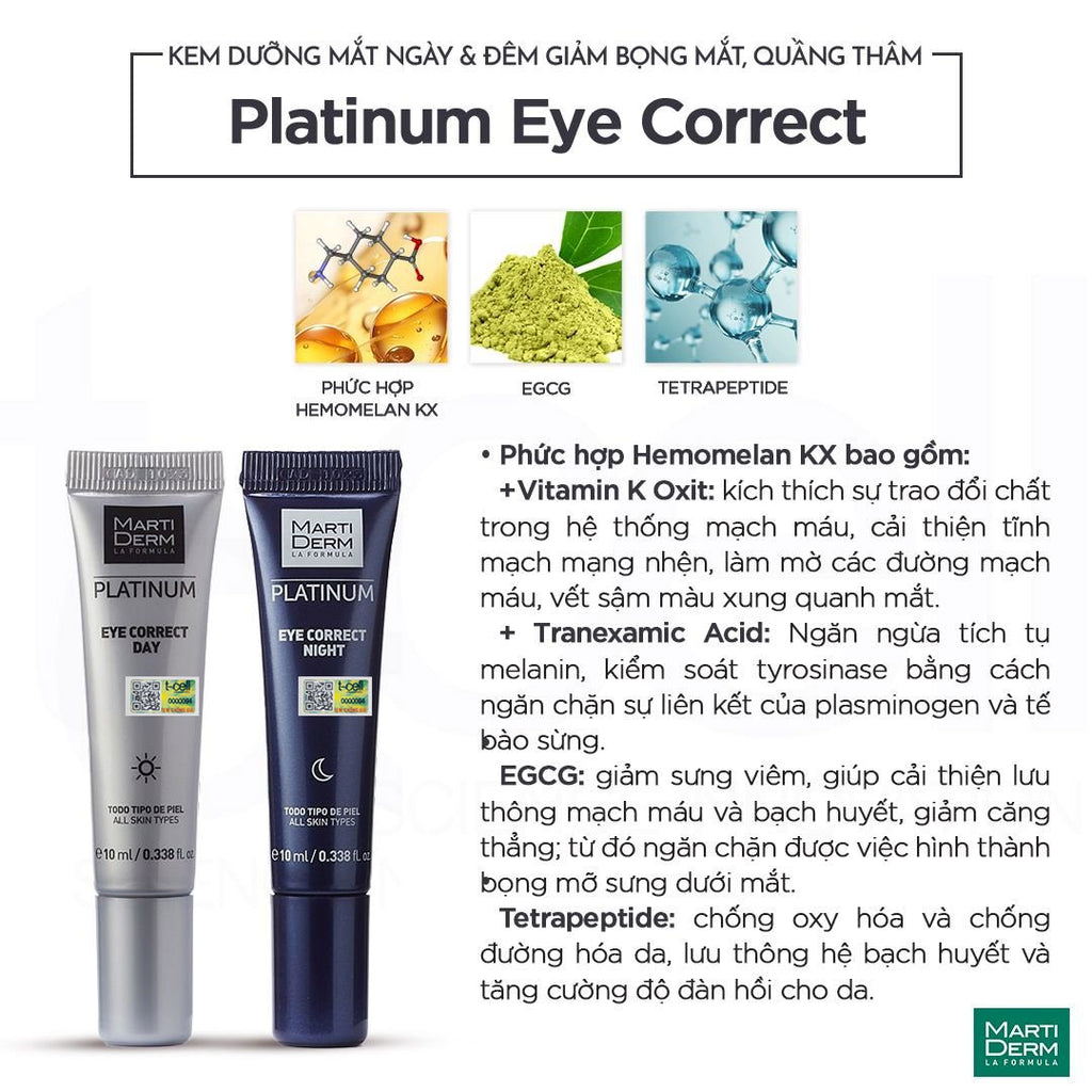 Kem Dưỡng Mắt Ngày & Đêm Giảm Bọng Mắt, Quầng Thâm - MartiDerm Platinum Eye Correct (2 x 10ml)