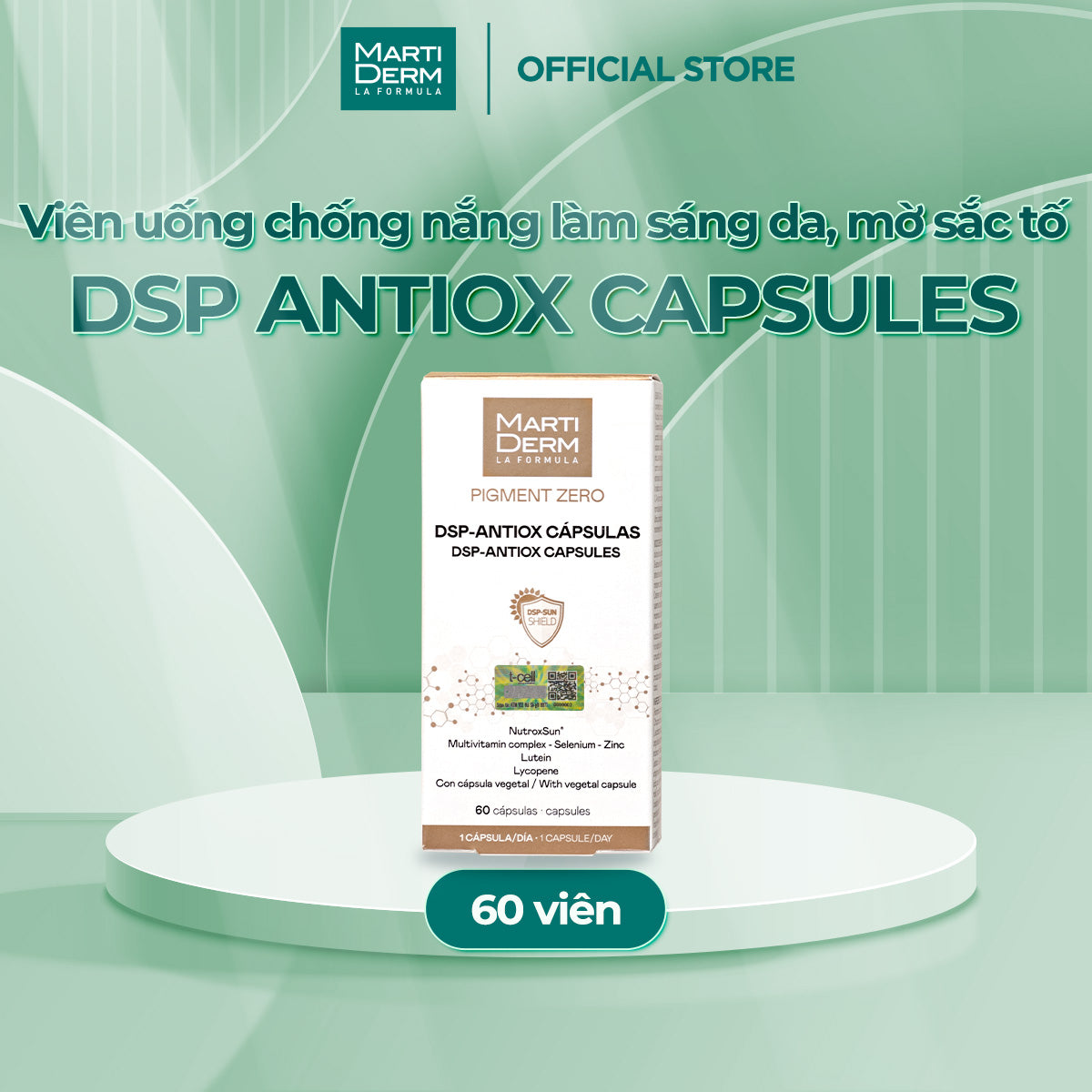 Viên Uống Chống Nắng, Làm Sáng Da Thuần Chay - MartiDerm Pigment Zero DSP Antiox Capsules (60 viên) (Phiên bản cải tiến 2023)