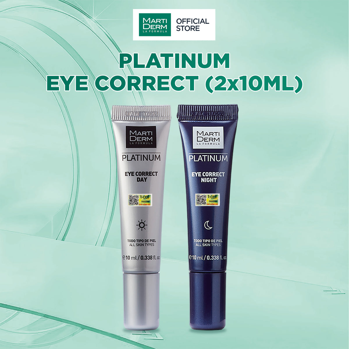 Bộ Kem Dưỡng Mắt Ngày & Đêm Hỗ Trợ Giảm Bọng Mắt, Quầng Thâm - MartiDerm Platinum Eye Correct (2 x 10ml)