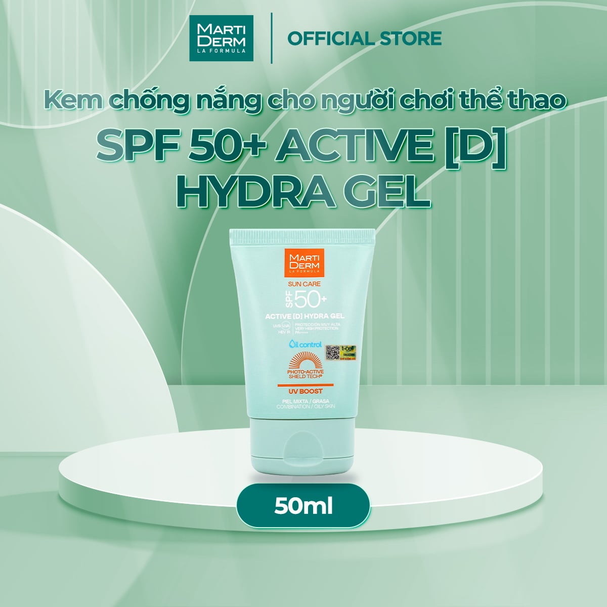 Kem Chống Nắng Bảo Vệ Toàn Diện Cho Người Chơi Thể Thao - MartiDerm SPF 50+ Active [D] Hydra Gel (50ml)