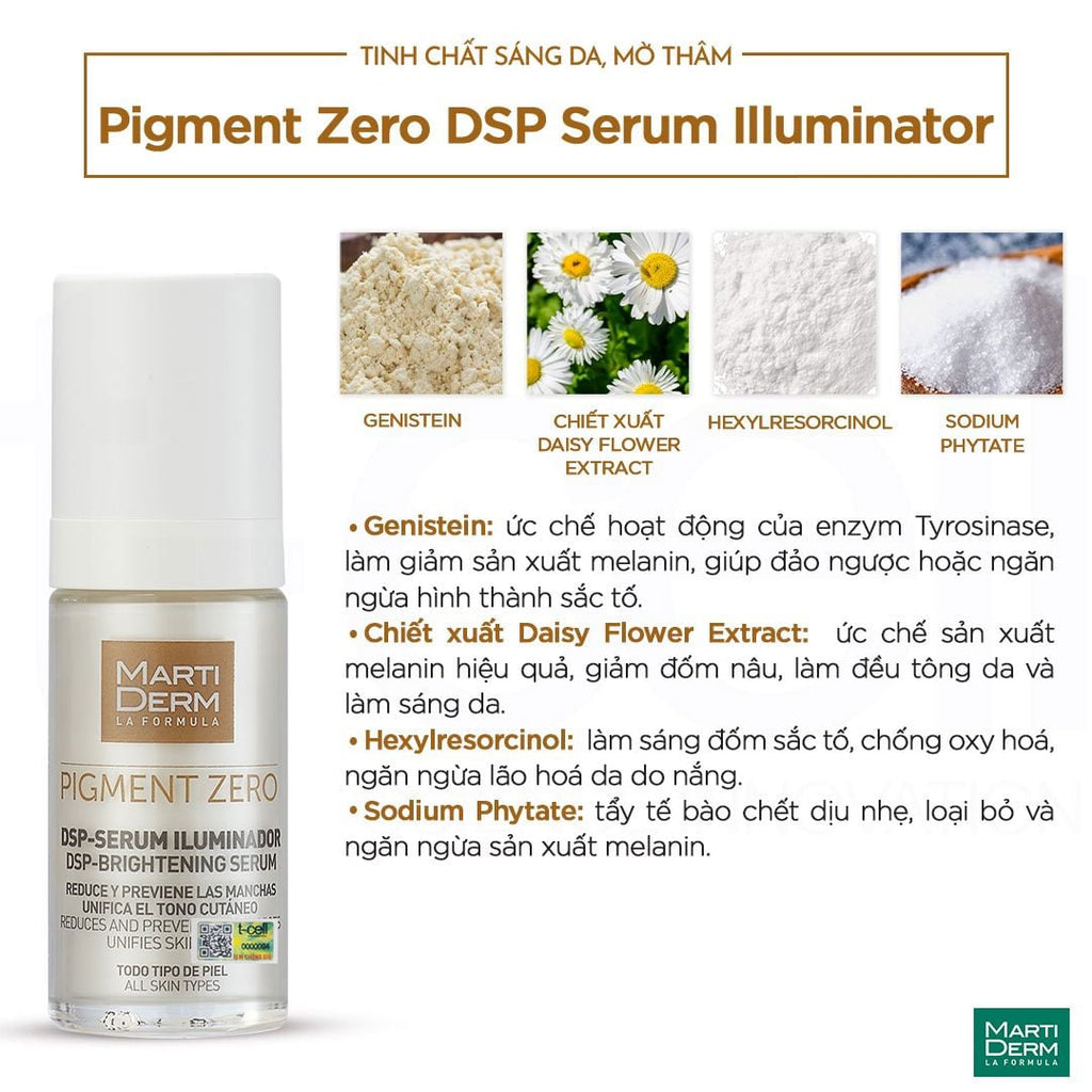 Tinh Chất Làm Sáng Da, Mờ Thâm, Duy Trì Sau Điều Trị Hydroquinone - MartiDerm Pigment Zero DSP Serum Illuminator (30ml)