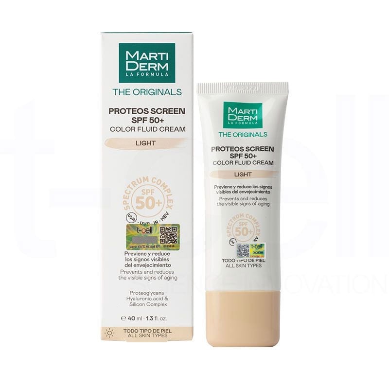 Kem Chống Nắng Phổ Rộng, Làm Đều Màu Da, Ngừa Lão Hoá, Phòng Chống Nám Quay Lại - MartiDerm The Originals Proteos Screen SPF50+ Color Fluid Cream (Light) (40ml)