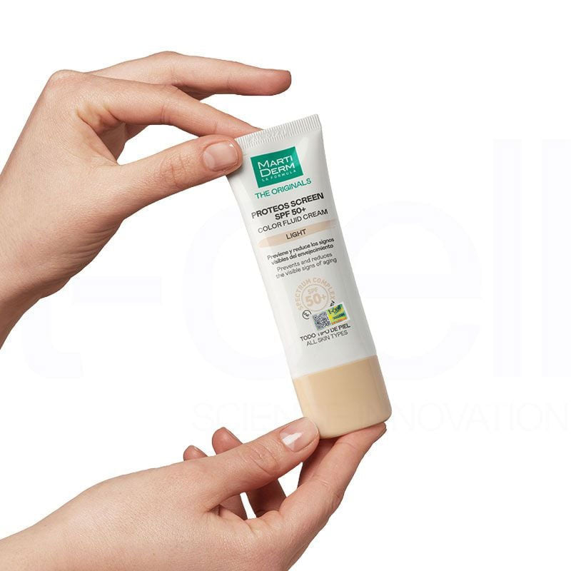 Kem Chống Nắng Phổ Rộng, Làm Đều Màu Da, Ngừa Lão Hoá, Phòng Chống Nám Quay Lại - MartiDerm The Originals Proteos Screen SPF50+ Color Fluid Cream (Light) (40ml)