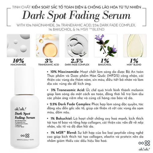 Tinh Chất Kiểm Soát Sắc Tố Toàn Diện & Chống Lão Hóa Từ Tự Nhiên oh!oh! Dark Spot Fading Serum (with 3% Tranexamic Acid) (30ml)