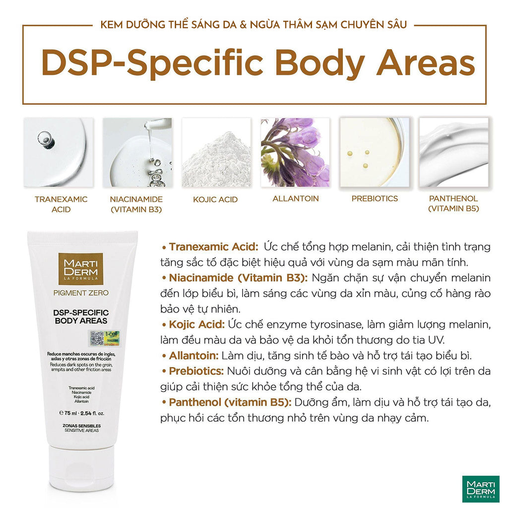 Kem Dưỡng Thể Sáng Da & Ngừa Thâm Sạm Chuyên Sâu - MartiDerm DSP-Specific Body Areas (75ml)