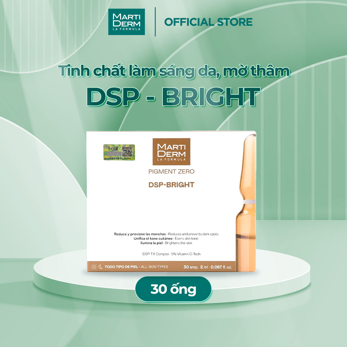 Ampoule Dưỡng Sáng Đều Màu Da, Giảm Đốm Sắc Tố - MartiDerm Pigment Zero DSP Bright (30 x 2ml)