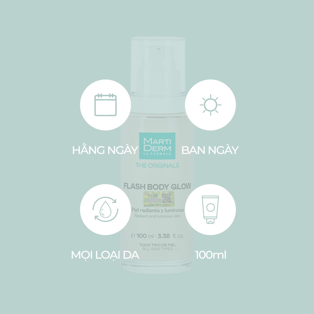 Kem Dưỡng Thể Bắt Sáng, Tạo Hiệu Ứng Glow Rạng Rỡ & Mềm Mượt Tức Thì - MartiDerm Flash Body Glow (100ml)