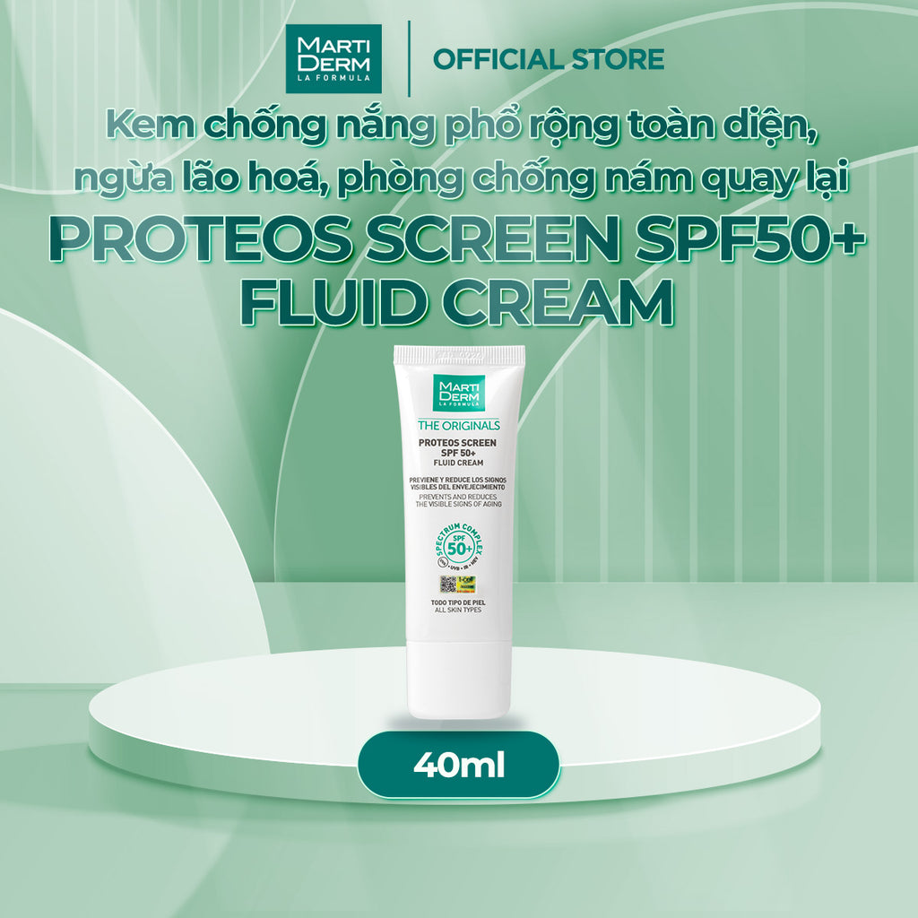 Kem Chống Nắng Phổ Rộng Toàn Diện, Ngừa Lão Hóa, Phòng Chống Nám Quay Lại - MartiDerm The Originals Proteos Screen SPF50+ Fluid Cream (40ml)